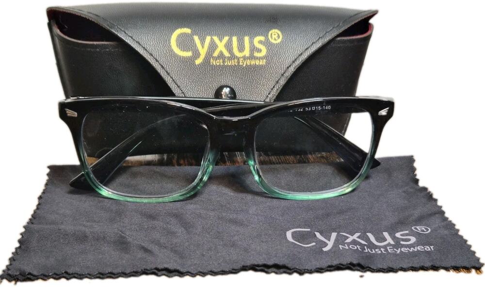 Cyxus 8082 T01 Green + BLK CPU Light Blocking Glasses 53-15-140 Eyewear + Case